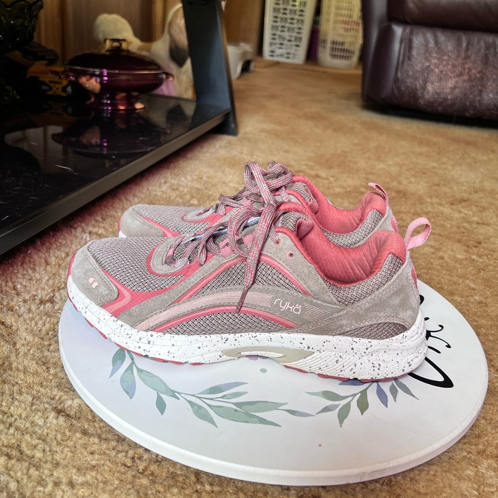 Ryka women’s Sky Walker Trail sneakers tan pink color with memory foam insoles.